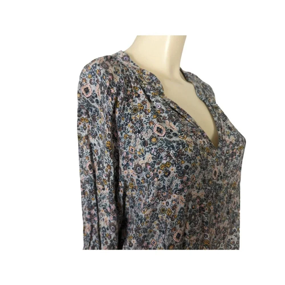 Roan + Ryan 3/4" balloon sleeve V neck floral print pull over blouse size S - Picture 6 of 12